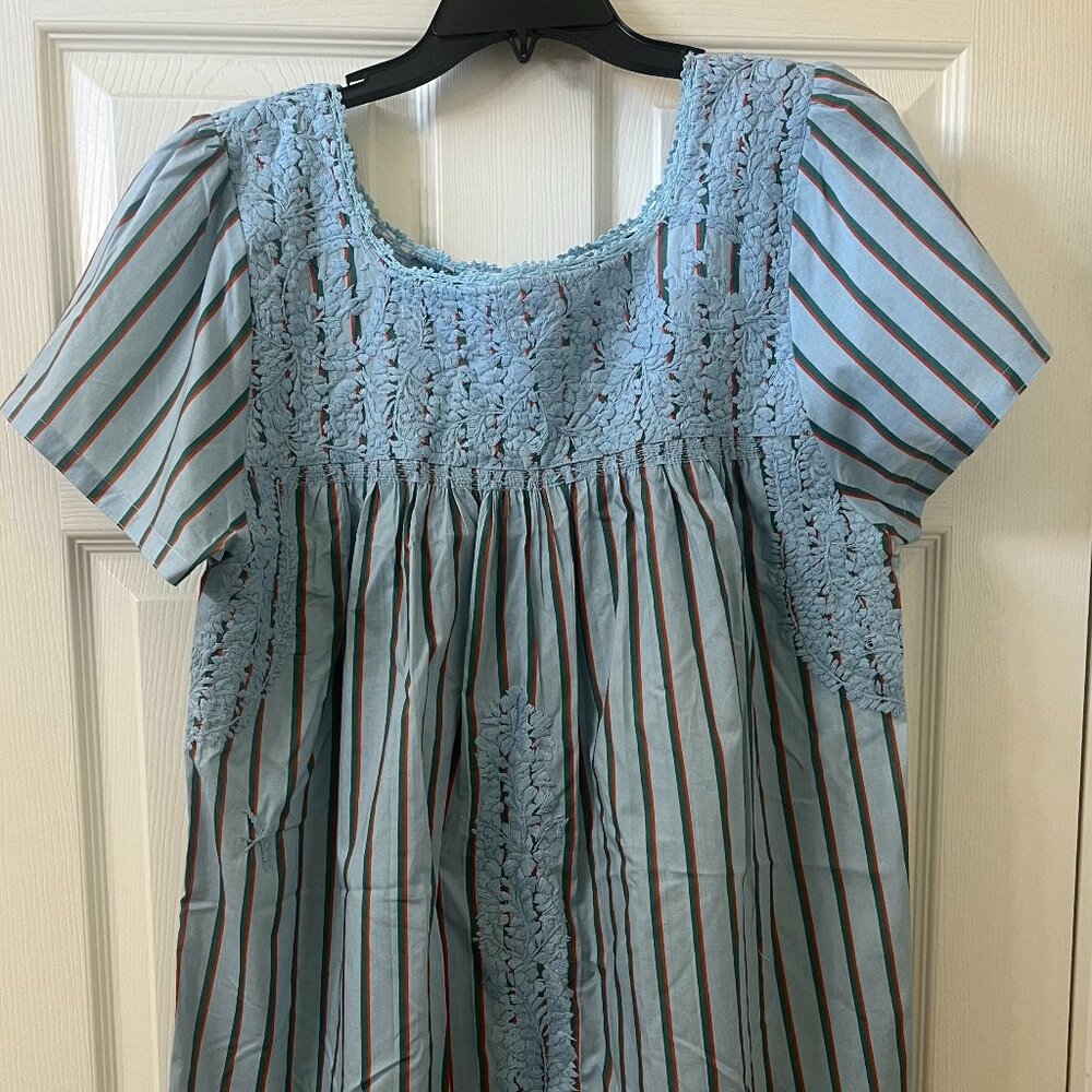Mi Golondrina Oaxaca Embroidery Dress Light Blue with Stripes NWT - Picture 3 of 16